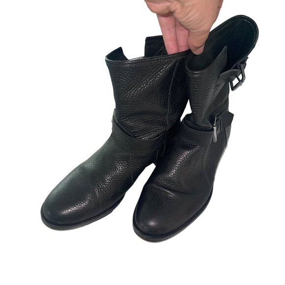 J Crew Womens Boots Size 8 Black Pebble Leather Short Moto 